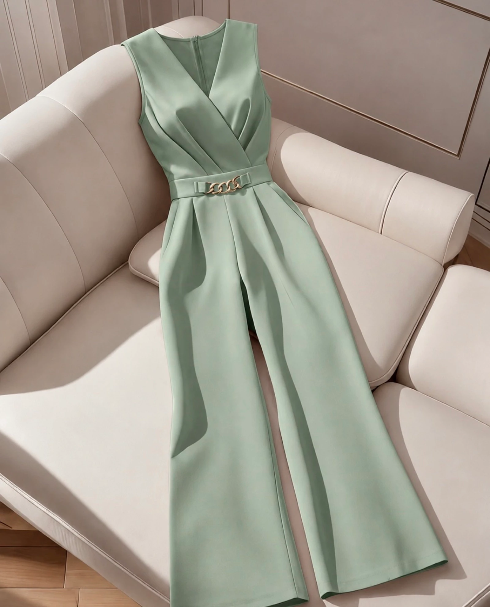 Combinaison élégante vert sauge – Taille M – Neuve